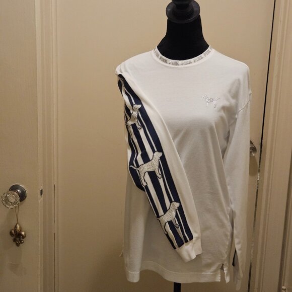 Victoria's Secret  Blue Rhinestone Dog Bling Shirt Long Sleeve White Cotton XS - Picture 5 of 9